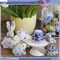 6 Pcs Easter Bunny Wood Signs Table Wooden Farmhouse Decor Spring Rabbit Shaped Wood Tabletop Easter Decor with Rope Dining Room Decorations for Desk Office Tray Home(Blue and White Porcelain)